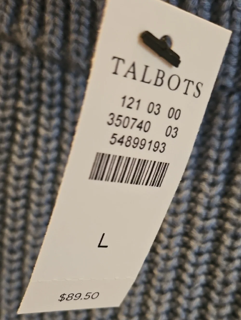 Talbots Light Blue Ribbed Crewneck Sweater 100% Cotton Size L